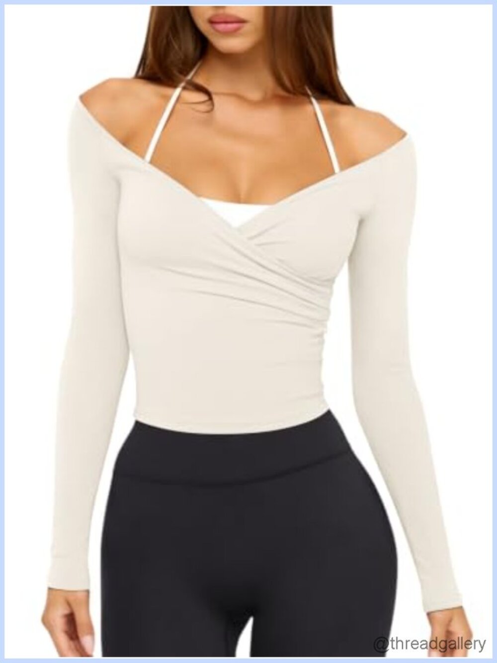 Women's Long Sleeve V Neck Workout Top Off Shoulder Wrap